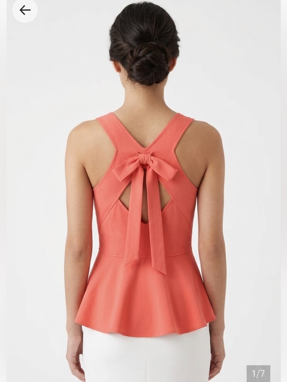 Mine Peplum Sleeveless Top Oversized Bow on Back Small in Coral